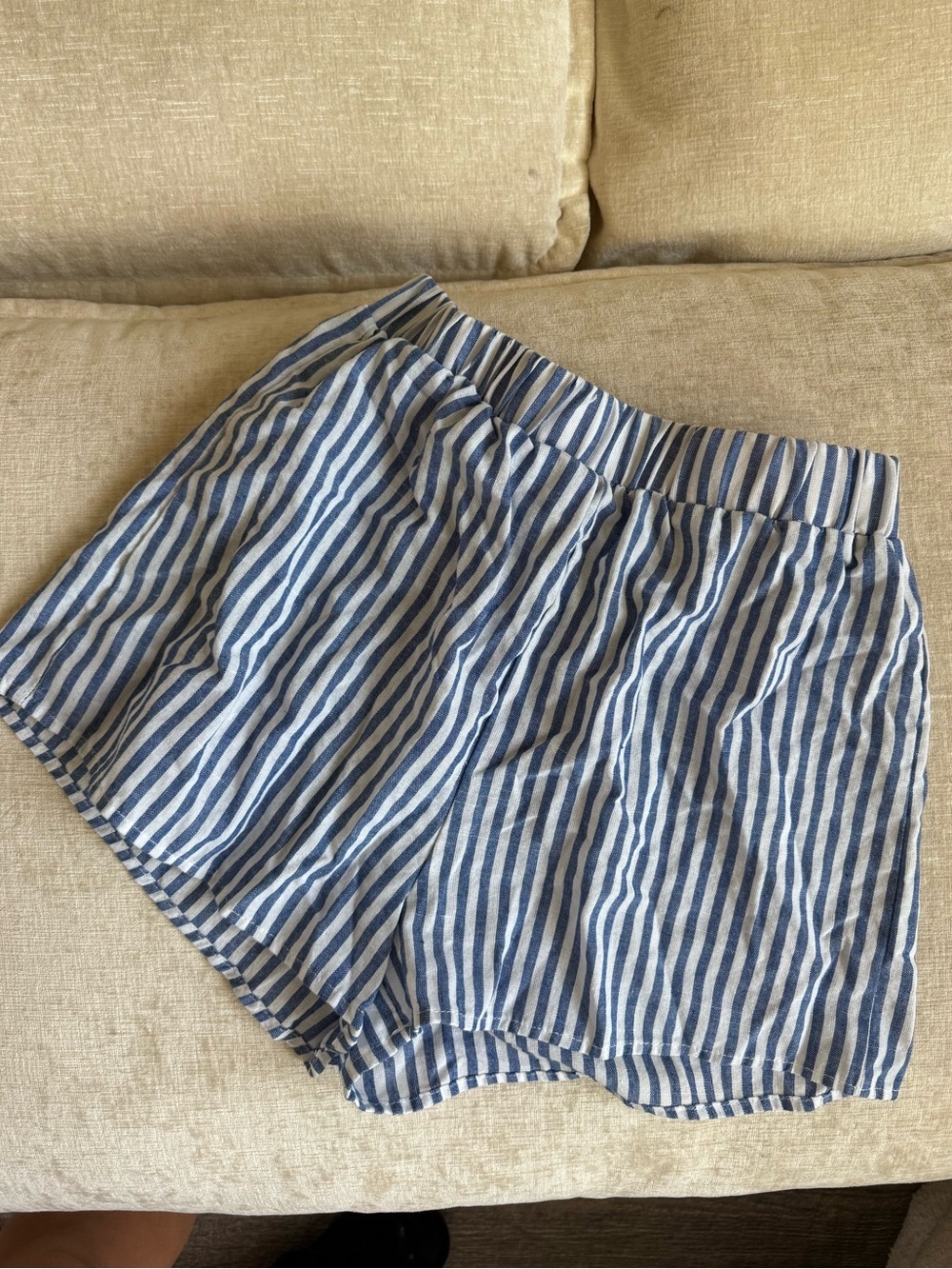 Women’s Blue and White Striped Shorts